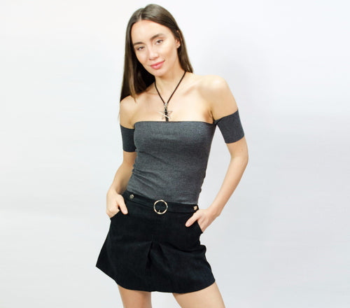 Cold Shoulder Crop Top Grey