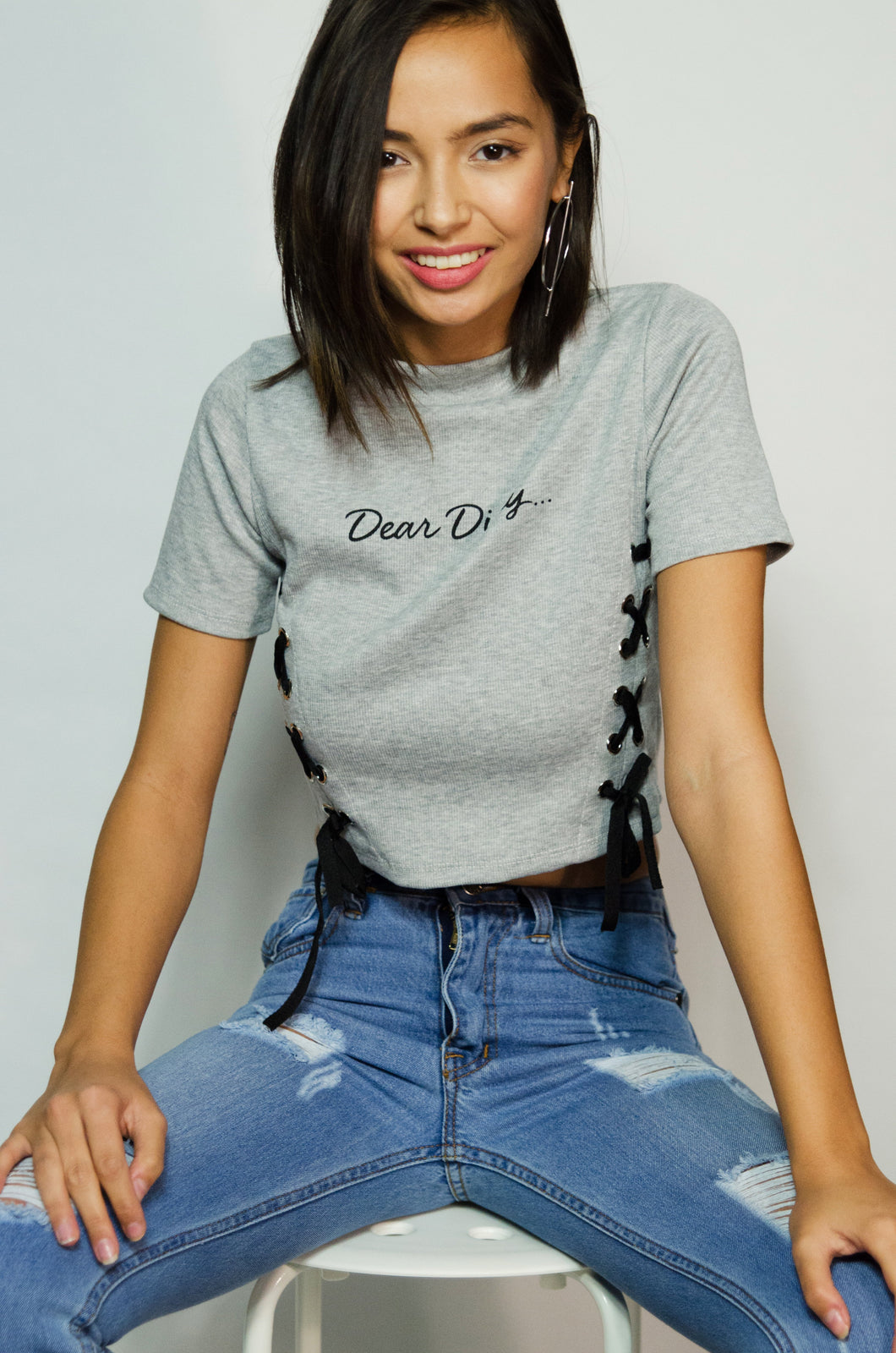 Slogan Crop Top Grey