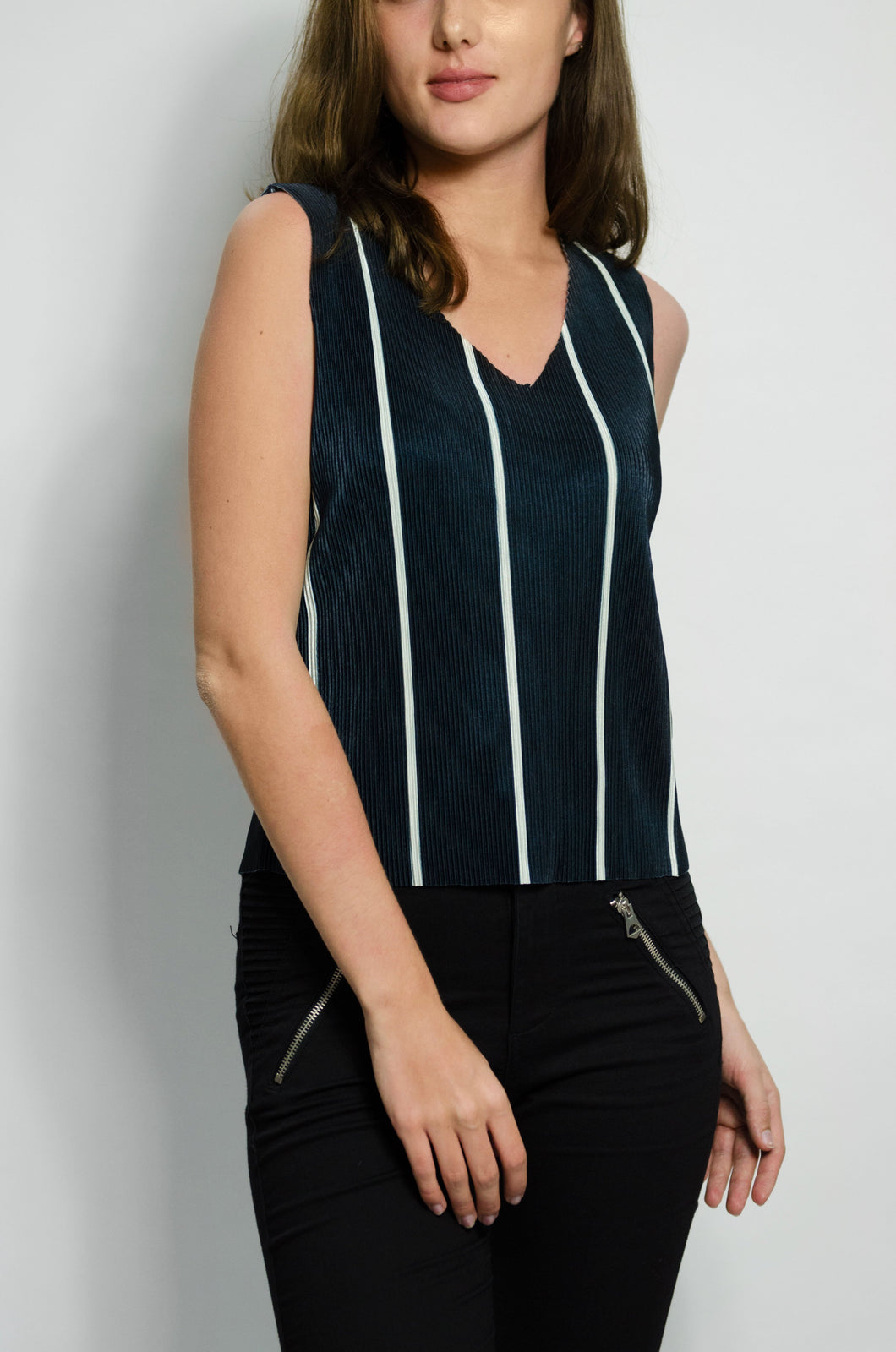 Ribbed Stripes Top Blue