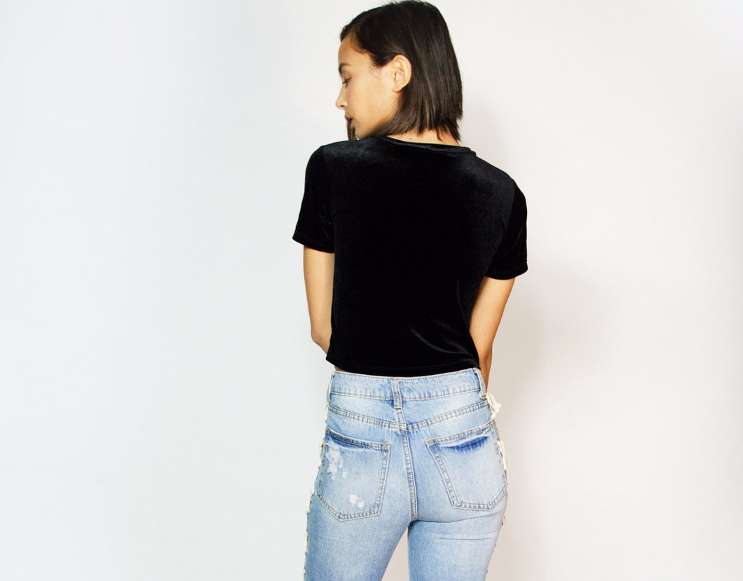 Lara Velvet Crop Top Black