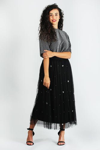 Pearl Mesh Skirt Black