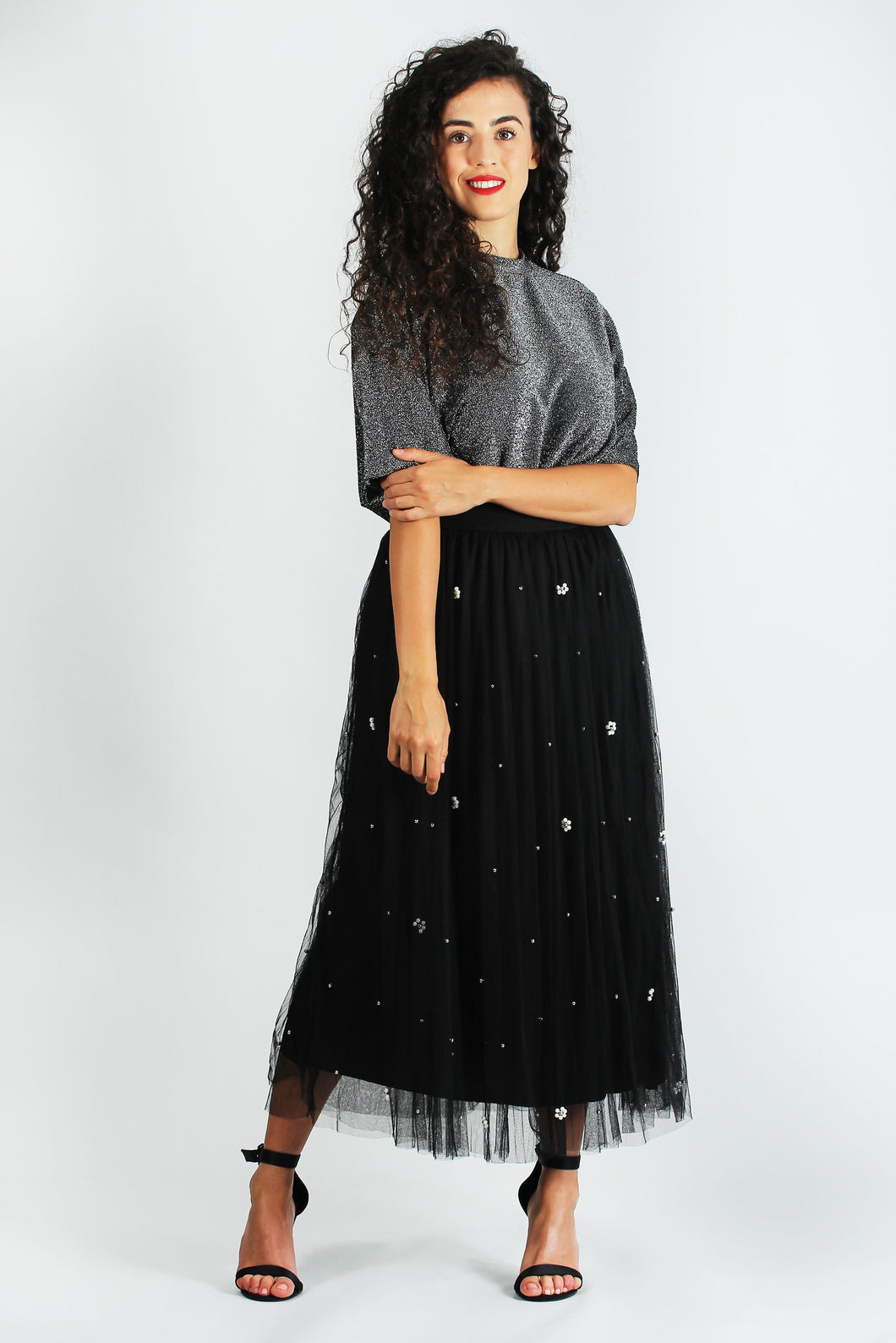Pearl Mesh Skirt Black