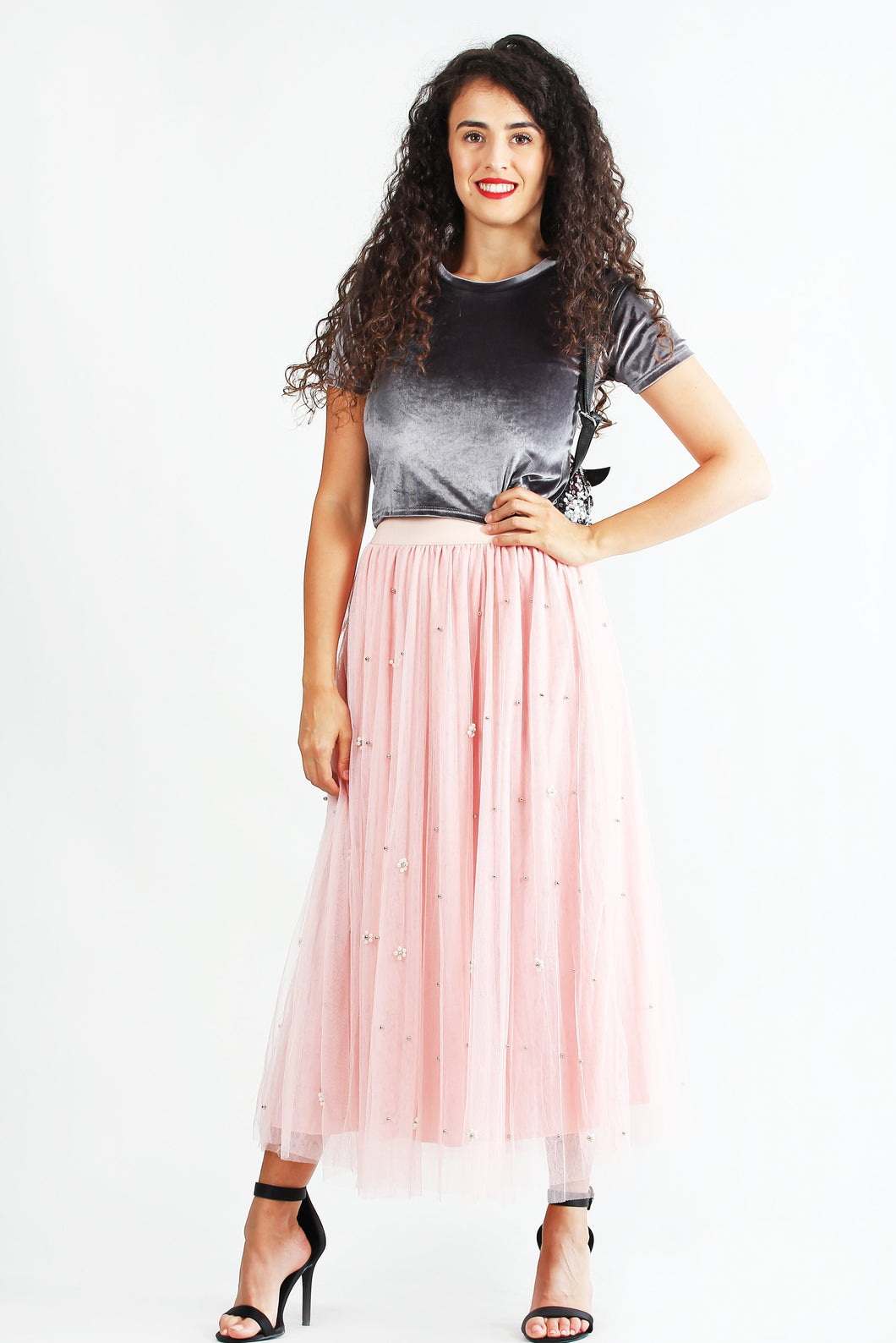 Pearl Mesh Skirt Pink