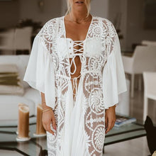 Load image into Gallery viewer, In-X Orange long beach dress women Summer wrap swimsuit cover ups female Kimono Long sleeve beach wear Kaftan robe de plage