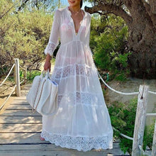 Load image into Gallery viewer, In-X Orange long beach dress women Summer wrap swimsuit cover ups female Kimono Long sleeve beach wear Kaftan robe de plage