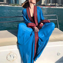 Load image into Gallery viewer, In-X Orange long beach dress women Summer wrap swimsuit cover ups female Kimono Long sleeve beach wear Kaftan robe de plage