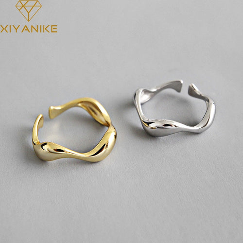 XIYANIKE 925 Sterling Silver Creative Handmade Rings Irregular Wave Smooth Engagement Jewelry for Women Size 16.5mm Adjustable
