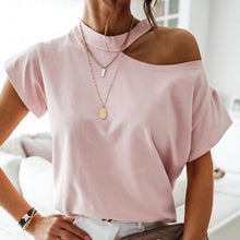 Load image into Gallery viewer, Sexy Off Shoulder Solid Color Blouse Women Shirts 2020 New Summer Short Sleeve Tops Casual Loose Halter Backless Ladies Blouses