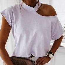 Load image into Gallery viewer, Sexy Off Shoulder Solid Color Blouse Women Shirts 2020 New Summer Short Sleeve Tops Casual Loose Halter Backless Ladies Blouses