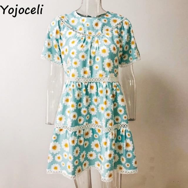 Yojoceli boho beach floral print dress women hollow out beach dress casual loose mini dress new spring summer