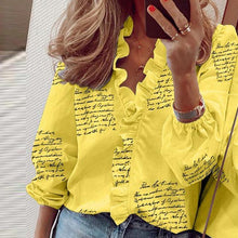 Load image into Gallery viewer, Elegant New Daisy Pineapple Print Ruffle blouse shirts Office Lady 2020 Summer Short Sleeve Slim Blouses women Sexy V-neck tops