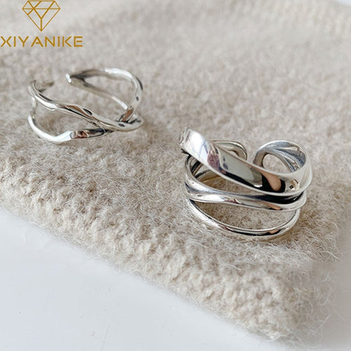 XIYANIKE 925 Sterling Silver Vintage Cross Winding Finger Rings for Women Couple Minimalist Party Jewelry Gift Prevent Allergy