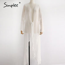 Load image into Gallery viewer, Simplee chiffon white sexy women long cover-ups casual lace up transparent cover-ups polka dot summer bach bathing cover-ups