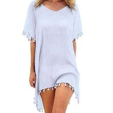 Load image into Gallery viewer, 2020 Hot Cotton Beach Dress Cover Up Fashion Swim Cover-ups Long Sleeve Beachwear Off Shoulder Bikini Women Cover Up Tunic New