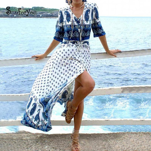 Cotton Beach Cover Up Print Beach Kaftan Women Bikini Cover-ups Beachwear Button Swimsuit Cover Up Dress Robe Beach Tunic