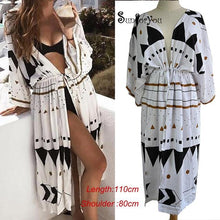 Load image into Gallery viewer, Cotton Beach Cover Up Print Beach Kaftan Women Bikini Cover-ups Beachwear Button Swimsuit Cover Up Dress Robe Beach Tunic