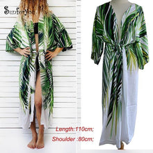 Load image into Gallery viewer, Cotton Beach Cover Up Print Beach Kaftan Women Bikini Cover-ups Beachwear Button Swimsuit Cover Up Dress Robe Beach Tunic