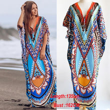 Load image into Gallery viewer, Cotton Beach Cover Up Print Beach Kaftan Women Bikini Cover-ups Beachwear Button Swimsuit Cover Up Dress Robe Beach Tunic