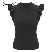 Load image into Gallery viewer, Simplee Casual solid top shirt women elegant ruffle sleeve high street tops shirt sexy slim O neck office top blouse ladies 2020
