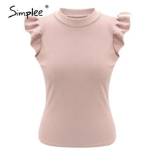 Load image into Gallery viewer, Simplee Casual solid top shirt women elegant ruffle sleeve high street tops shirt sexy slim O neck office top blouse ladies 2020