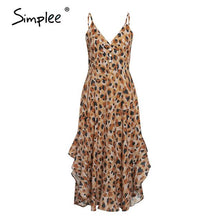 Load image into Gallery viewer, Simplee Leopard print women dress Sexy sleeveless ruffled high waist summer dress V-neck buttons beach wear holiday dress 2020