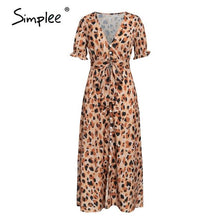 Load image into Gallery viewer, Simplee Leopard print women dress Sexy sleeveless ruffled high waist summer dress V-neck buttons beach wear holiday dress 2020