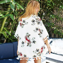 Load image into Gallery viewer, CUPSHE Chiffon Floral Print Tassels Kimono Bikini Cover Up Swimsuit Women 2020 Summer Beach Bathing Suit Beachwear Tunic Shirt