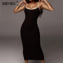 Load image into Gallery viewer, SIBYBO Ribbed Spaghetti Strap Cotton Dress Women Sleeveless O-Neck Summer Dress Solid Backless Long Party Dress