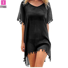 Load image into Gallery viewer, 2020 Chiffon Tassels Beach Wear Women Swimsuit Cover Up Swimwear Bathing Suits Summer Mini Dress Loose Solid Pareo Cover Ups