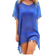 Load image into Gallery viewer, 2020 Chiffon Tassels Beach Wear Women Swimsuit Cover Up Swimwear Bathing Suits Summer Mini Dress Loose Solid Pareo Cover Ups