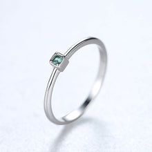 Load image into Gallery viewer, CZCITY Genuine 925 Sterling Silver VVS Green Topaz Wedding Rings for Women Minimalist Thin Circle Gem Rings Jewelry Carving S925