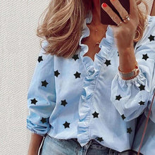 Load image into Gallery viewer, Elegant New Daisy Pineapple Print Ruffle blouse shirts Office Lady 2020 Summer Short Sleeve Slim Blouses women Sexy V-neck tops