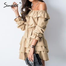 Load image into Gallery viewer, Simplee Sexy off shoulder women summer dress Elegant ruffle solid female short party sundress Casual A line ladies mini dresses