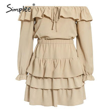 Load image into Gallery viewer, Simplee Sexy off shoulder women summer dress Elegant ruffle solid female short party sundress Casual A line ladies mini dresses