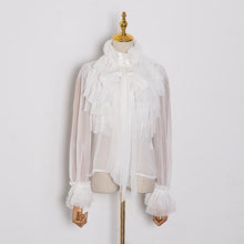 Load image into Gallery viewer, TWOTWINSTYLE Perspective Tops Female Bowknot Flare Long Sleeve Ruffle Shirt Blouse Women Korean Fashion Clothes 2020 Spring