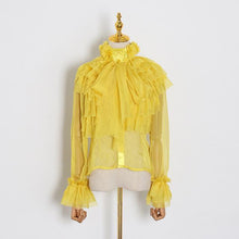 Load image into Gallery viewer, TWOTWINSTYLE Perspective Tops Female Bowknot Flare Long Sleeve Ruffle Shirt Blouse Women Korean Fashion Clothes 2020 Spring