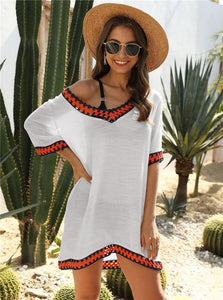 Beach Dress Short Sleeve V-neck Cover Up Ladies White Beachwear 2020 Summer Chiffon Cover-ups for Women White Black Tunic Ups