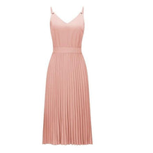 Load image into Gallery viewer, 2020 Sexy Women Summer Sexy Dress Spaghetti Strap Dress V-Neck Pink Female Pleated Midi Dress Casual Office Ladies Party Dresses