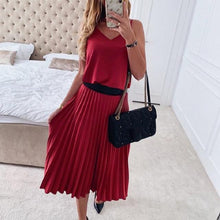 Load image into Gallery viewer, 2020 Sexy Women Summer Sexy Dress Spaghetti Strap Dress V-Neck Pink Female Pleated Midi Dress Casual Office Ladies Party Dresses