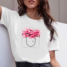 Load image into Gallery viewer, Women Clothes Print Flower Perfume Bottle Sweet Short Sleeve Tshirt Printed Women Shirt T Female T-shirt  Top Casual Woman Tee