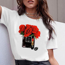 Load image into Gallery viewer, Women Clothes Print Flower Perfume Bottle Sweet Short Sleeve Tshirt Printed Women Shirt T Female T-shirt  Top Casual Woman Tee