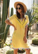Load image into Gallery viewer, Woman Beach Dress Fringe Cover Up Ladies Yellow Tunic Beachwear 2020 Summer Women Tassel Swimsuit Cover Ups Black vestido playa