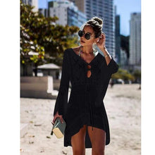 Load image into Gallery viewer, Womens Beach Dress Bikini Cover Up Swimwear Maxi Wrap Skirt Sarong Kimono Kaftan Summer Chiffon Tassel Hooded Batwing Sleeve Top