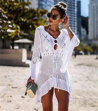 Load image into Gallery viewer, Womens Beach Dress Bikini Cover Up Swimwear Maxi Wrap Skirt Sarong Kimono Kaftan Summer Chiffon Tassel Hooded Batwing Sleeve Top