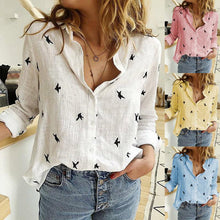 Load image into Gallery viewer, Women&#39;s Birds Print Shirts 35% Cotton Long Sleeve Female Tops 2020 Spring Summer Loose Casual Office Ladies Shirt Plus Size 5XL