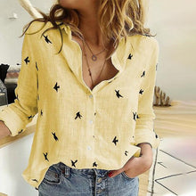 Load image into Gallery viewer, Women&#39;s Birds Print Shirts 35% Cotton Long Sleeve Female Tops 2020 Spring Summer Loose Casual Office Ladies Shirt Plus Size 5XL