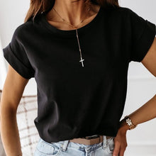 Load image into Gallery viewer, Girls Tshirt Off Shoulder Short Sleeve White Solid Black Ladies Tshirts Halter 2020 Summer Fashion Casual T Shirts Tops Women