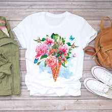 Load image into Gallery viewer, Women 2020 Summer Short Sleeve Floral Flower Fashion Lady T-shirts Top T Shirt Ladies Womens Graphic Female Tee T-Shirt