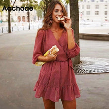 Load image into Gallery viewer, Aachoae 2020 Summer Women Ruffles Lace Chiffon Dress Boho Mini Beach Dress Three Quarter Sleeve Ladies Party Dresses Vestido