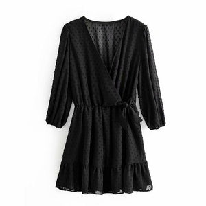 Aachoae 2020 Summer Women Ruffles Lace Chiffon Dress Boho Mini Beach Dress Three Quarter Sleeve Ladies Party Dresses Vestido